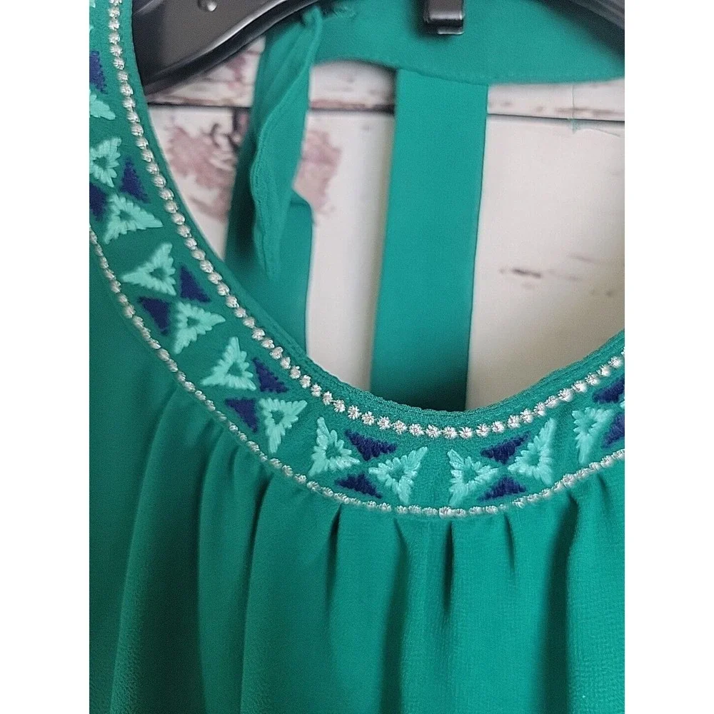NWT Maurices Maxi Dress Boho Beaded Halter Neck Evening Gown Teal Green Large